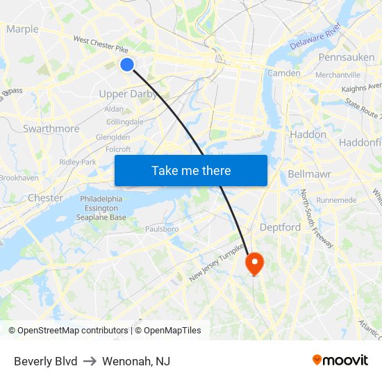 Beverly Blvd to Wenonah, NJ map