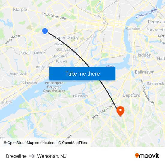 Drexeline to Wenonah, NJ map