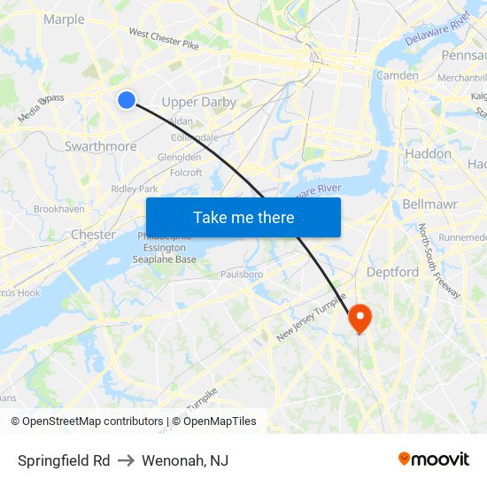 Springfield Rd to Wenonah, NJ map