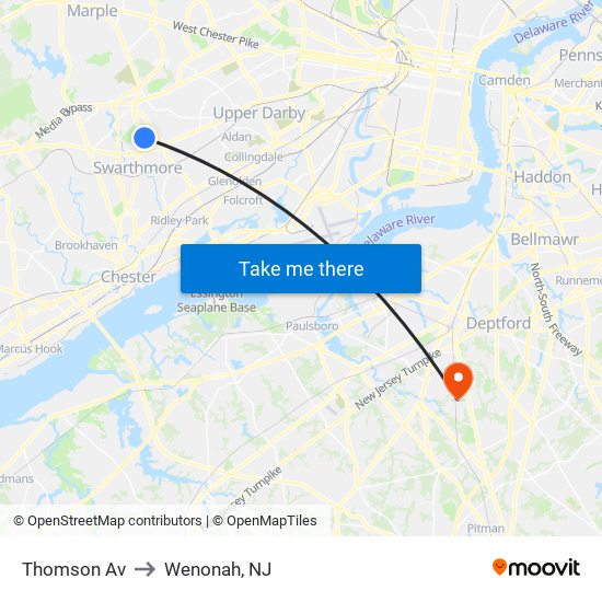 Thomson Av to Wenonah, NJ map