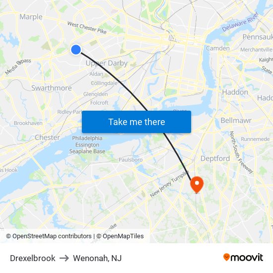 Drexelbrook to Wenonah, NJ map