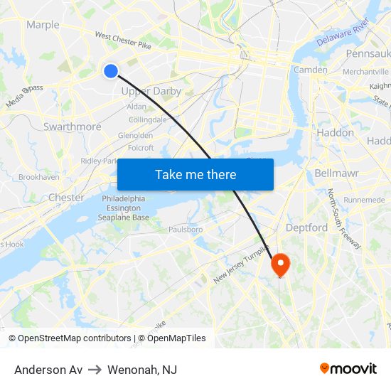 Anderson Av to Wenonah, NJ map