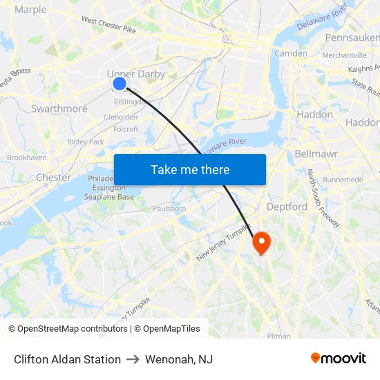 Clifton Aldan Station to Wenonah, NJ map