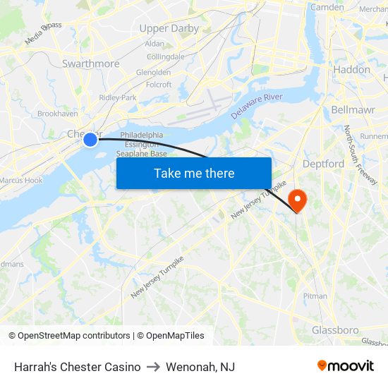 Harrah's Chester Casino to Wenonah, NJ map