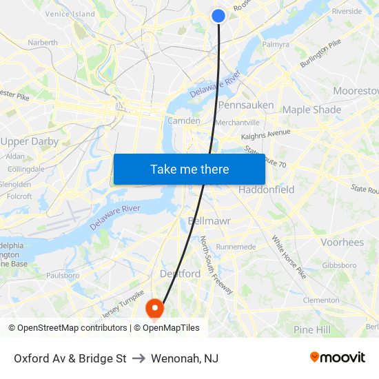 Oxford Av & Bridge St to Wenonah, NJ map