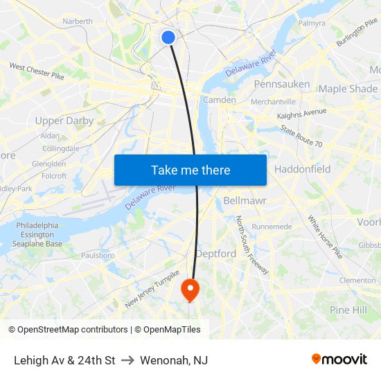 Lehigh Av & 24th St to Wenonah, NJ map