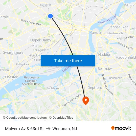 Malvern Av & 63rd St to Wenonah, NJ map