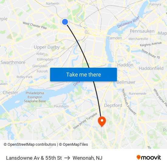 Lansdowne Av & 55th St to Wenonah, NJ map