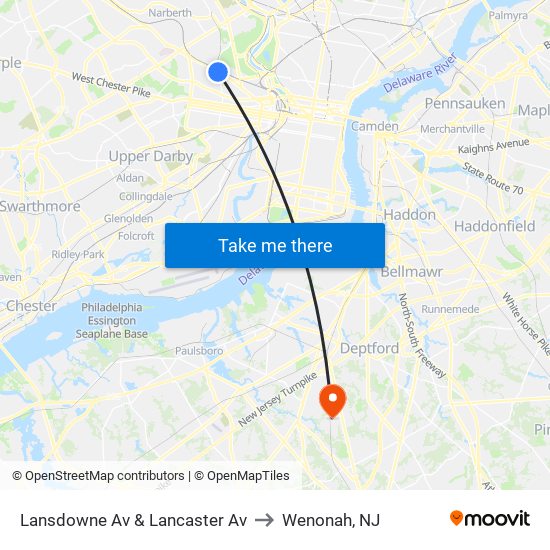 Lansdowne Av & Lancaster Av to Wenonah, NJ map