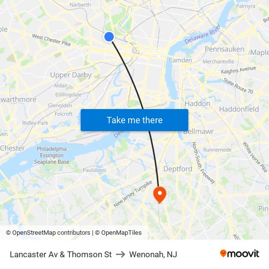 Lancaster Av & Thomson St to Wenonah, NJ map