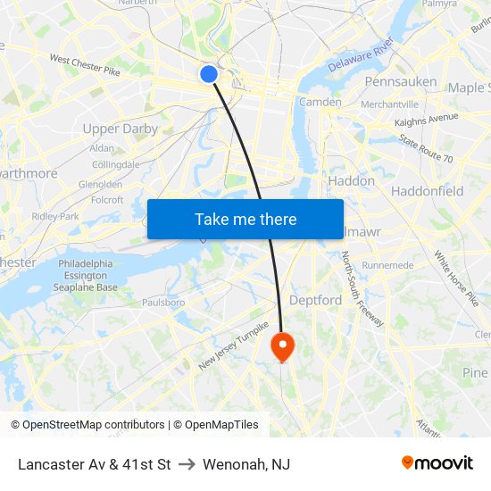 Lancaster Av & 41st St to Wenonah, NJ map