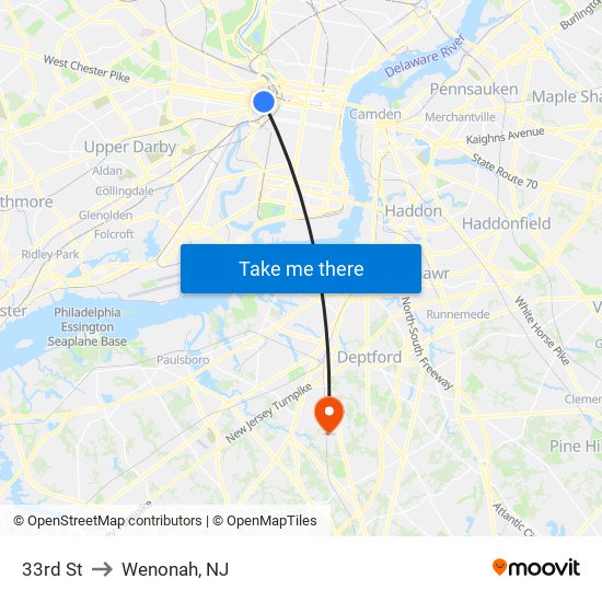 33rd St to Wenonah, NJ map