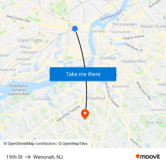 19th St to Wenonah, NJ map