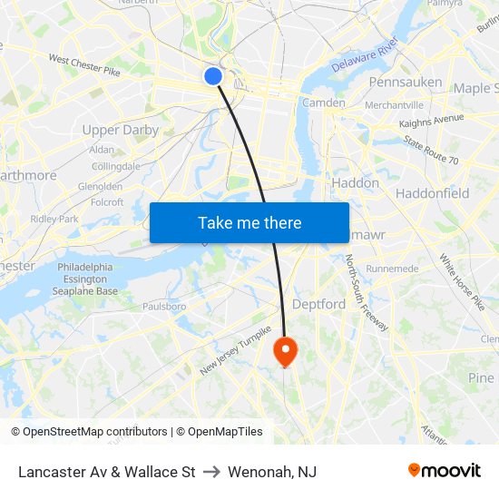 Lancaster Av & Wallace St to Wenonah, NJ map
