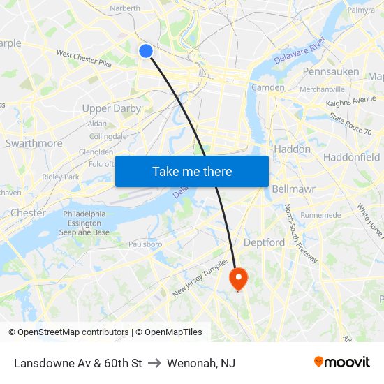 Lansdowne Av & 60th St to Wenonah, NJ map