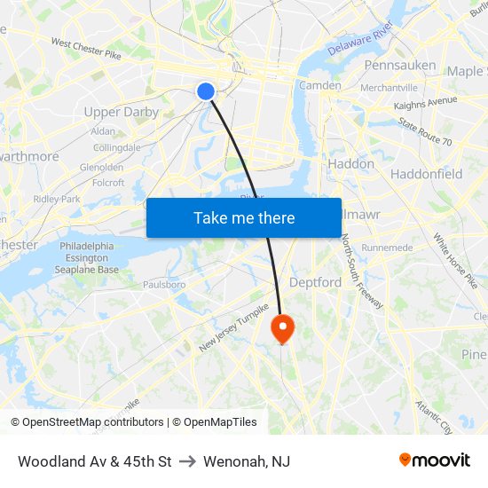 Woodland Av & 45th St to Wenonah, NJ map