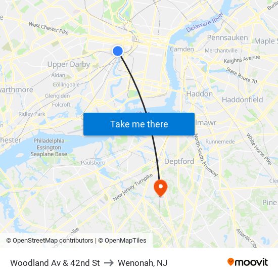 Woodland Av & 42nd St to Wenonah, NJ map