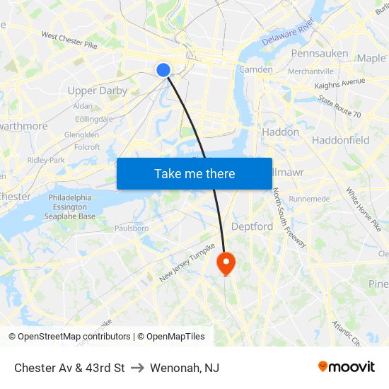 Chester Av & 43rd St to Wenonah, NJ map