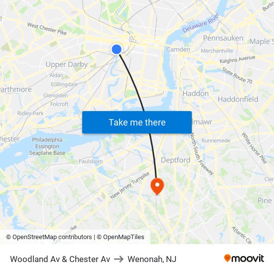 Woodland Av & Chester Av to Wenonah, NJ map