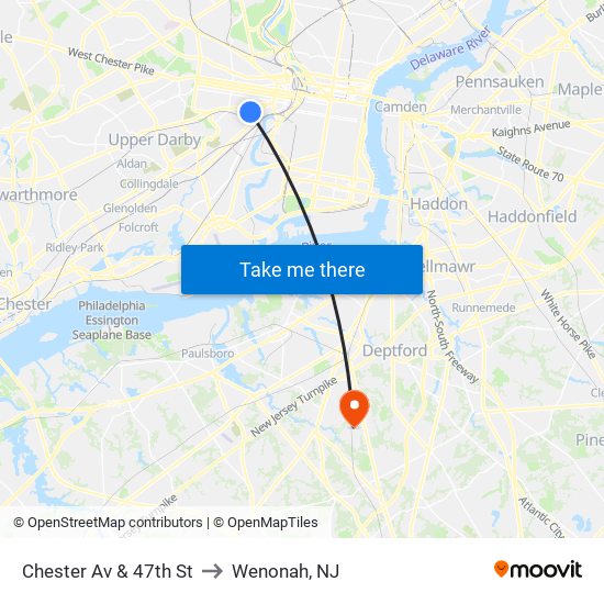 Chester Av & 47th St to Wenonah, NJ map