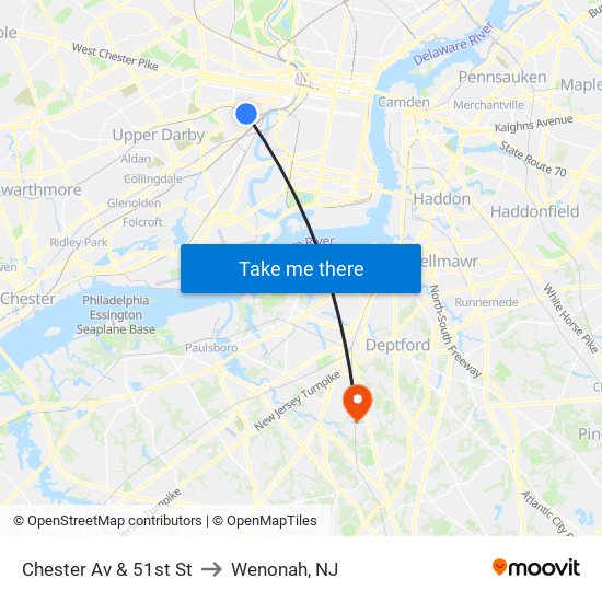 Chester Av & 51st St to Wenonah, NJ map