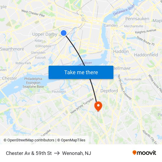 Chester Av & 59th St to Wenonah, NJ map