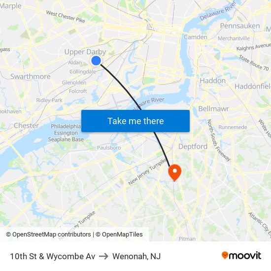 10th St & Wycombe Av to Wenonah, NJ map