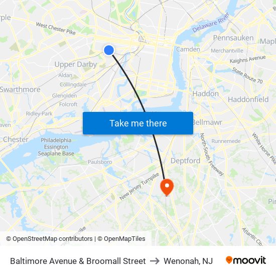 Baltimore Avenue & Broomall Street to Wenonah, NJ map