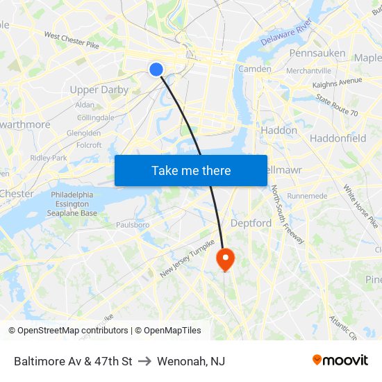 Baltimore Av & 47th St to Wenonah, NJ map