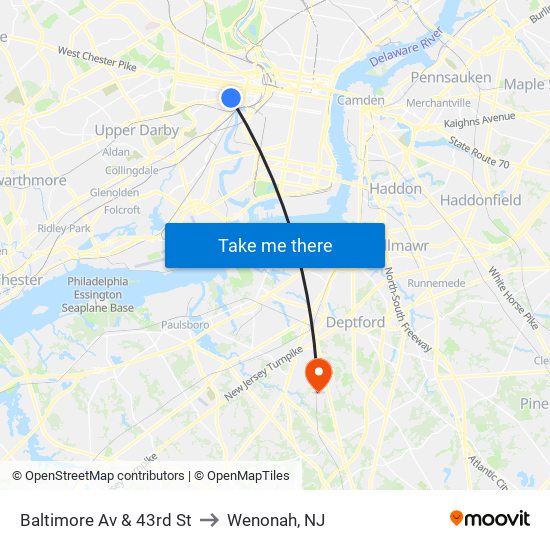 Baltimore Av & 43rd St to Wenonah, NJ map