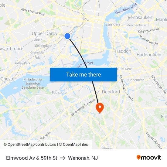 Elmwood Av & 59th St to Wenonah, NJ map