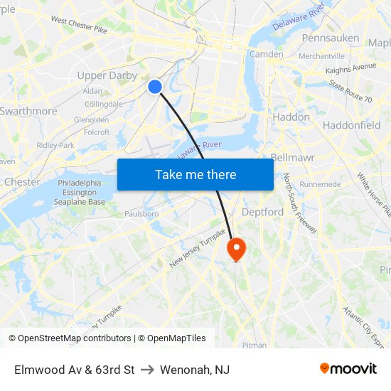 Elmwood Av & 63rd St to Wenonah, NJ map