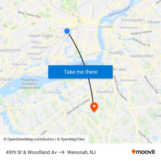 49th St & Woodland Av to Wenonah, NJ map