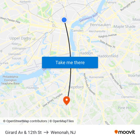Girard Av & 12th St to Wenonah, NJ map