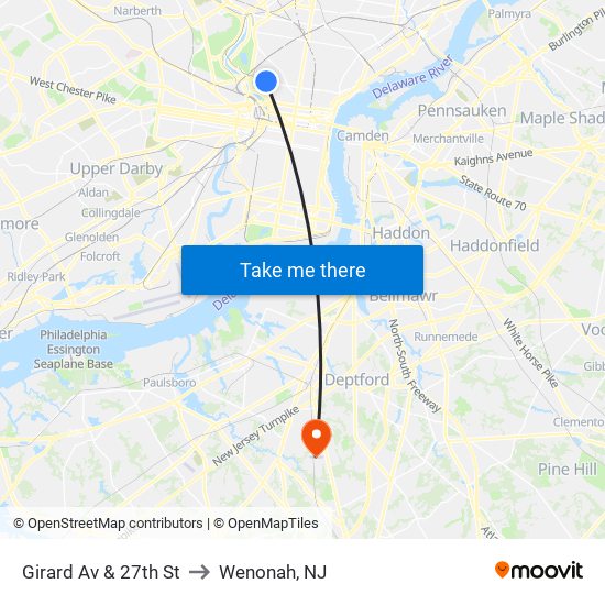 Girard Av & 27th St to Wenonah, NJ map
