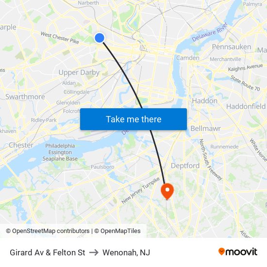 Girard Av & Felton St to Wenonah, NJ map