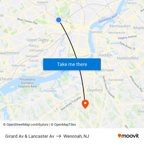 Girard Av & Lancaster Av to Wenonah, NJ map