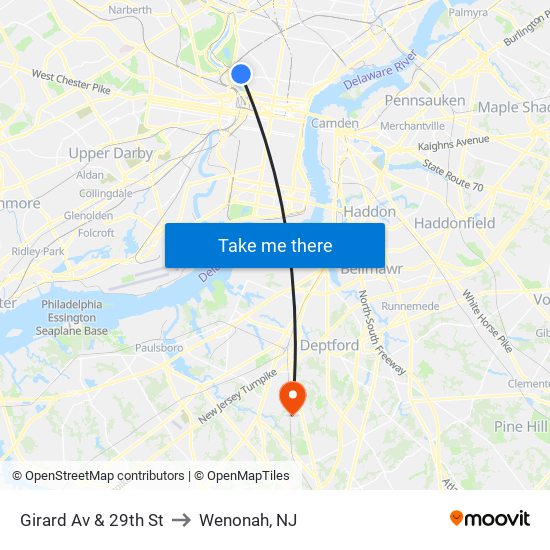 Girard Av & 29th St to Wenonah, NJ map