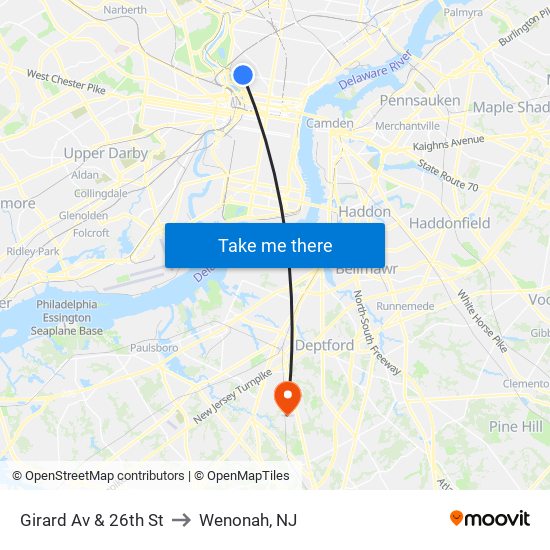 Girard Av & 26th St to Wenonah, NJ map