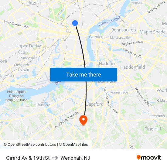 Girard Av & 19th St to Wenonah, NJ map