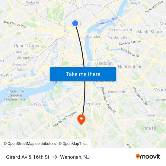 Girard Av & 16th St to Wenonah, NJ map