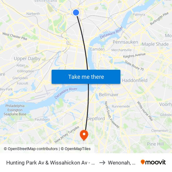 Hunting Park Av & Wissahickon Av - FS to Wenonah, NJ map