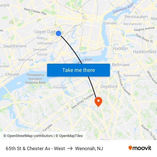 65th St & Chester Av - West to Wenonah, NJ map