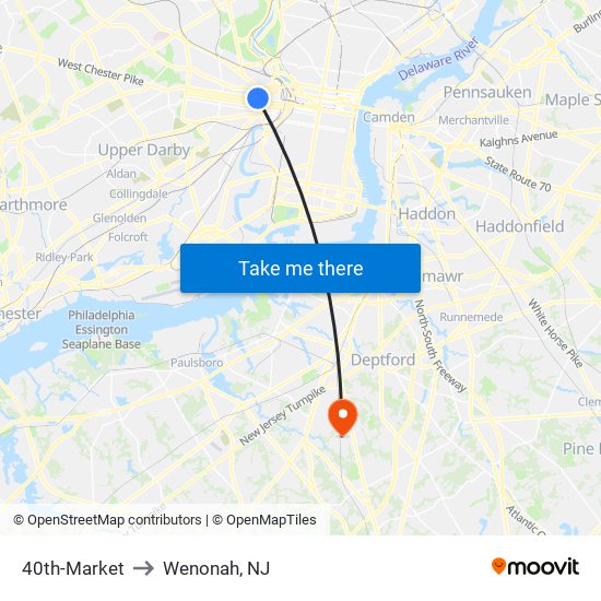 40th-Market to Wenonah, NJ map