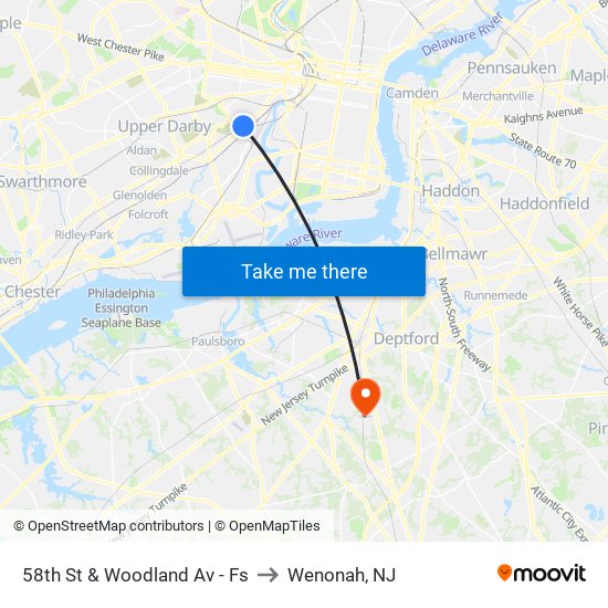 58th St & Woodland Av - Fs to Wenonah, NJ map