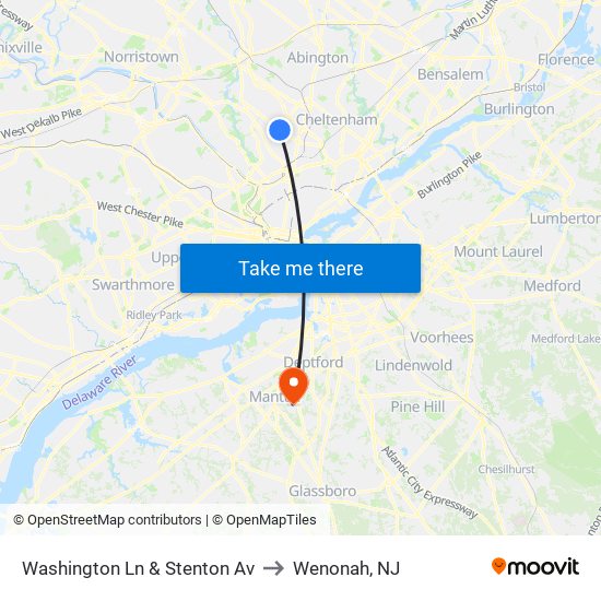 Washington Ln & Stenton Av to Wenonah, NJ map