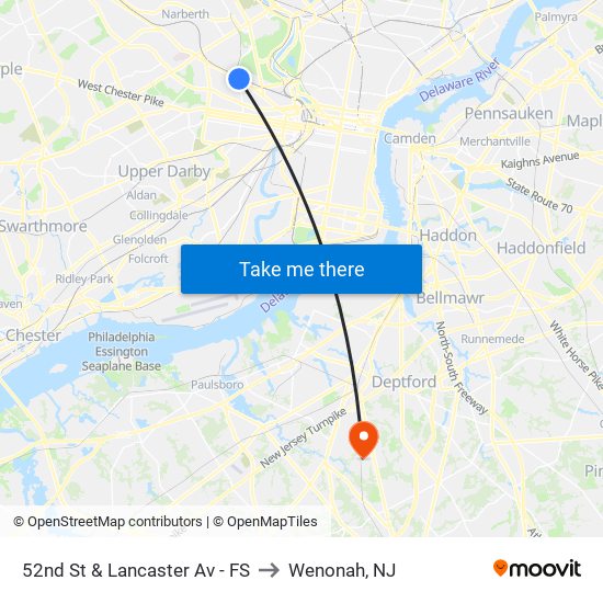 52nd St & Lancaster Av - FS to Wenonah, NJ map