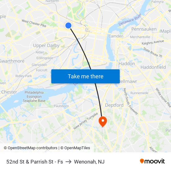 52nd St & Parrish St - Fs to Wenonah, NJ map