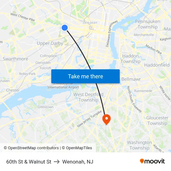 60th St & Walnut St to Wenonah, NJ map