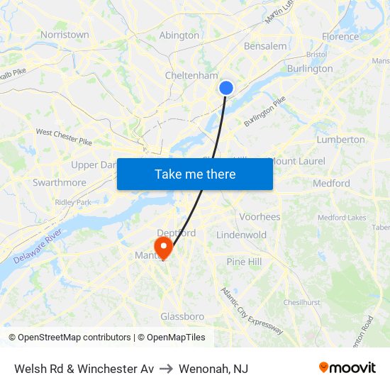 Welsh Rd & Winchester Av to Wenonah, NJ map